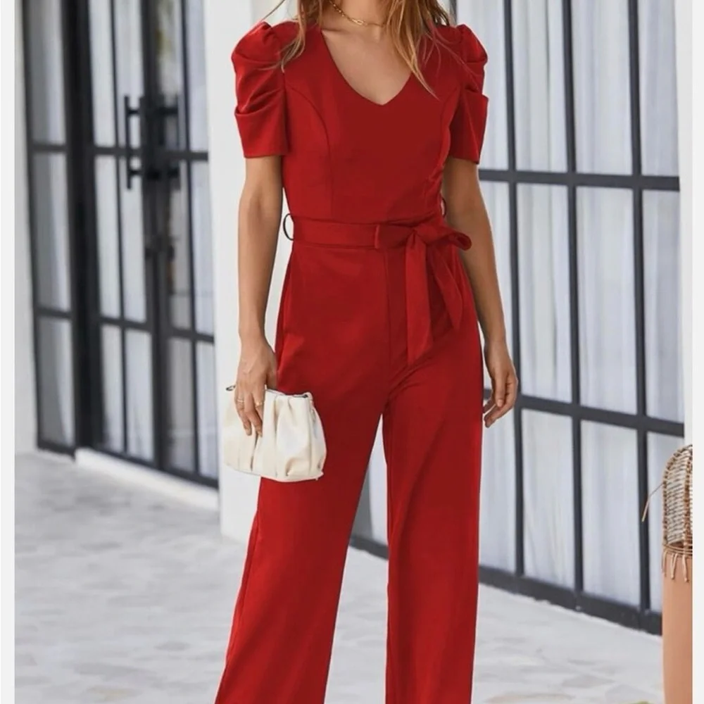 BLENCOT Jumpsuit Short Sleeve Casual v Neck Belted SZ Large NWOT - Picture 3 of 10